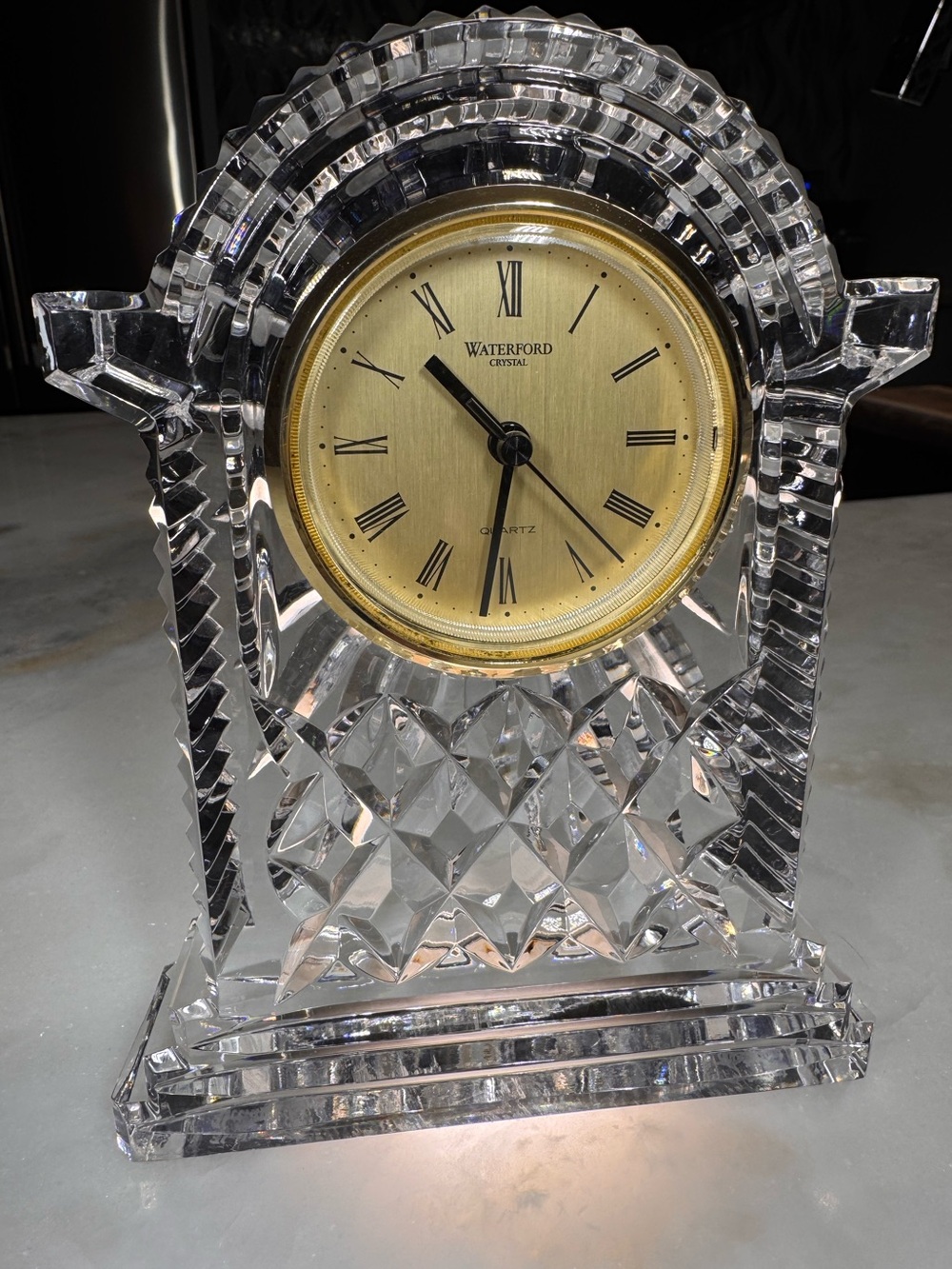 Vintage Waterford Crystal Mantel Clock Art Deco Fanburst Quartz Ireland Signed